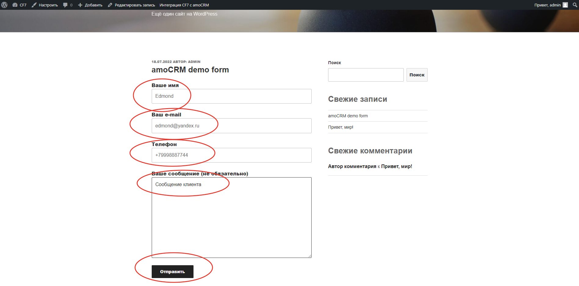 Contact Form 7 Wordpress интеграция с amoCRM/Kommo